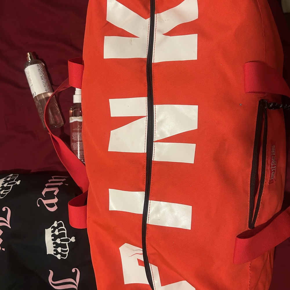 PINK Victoria's Secret Red and White Duffel Bag